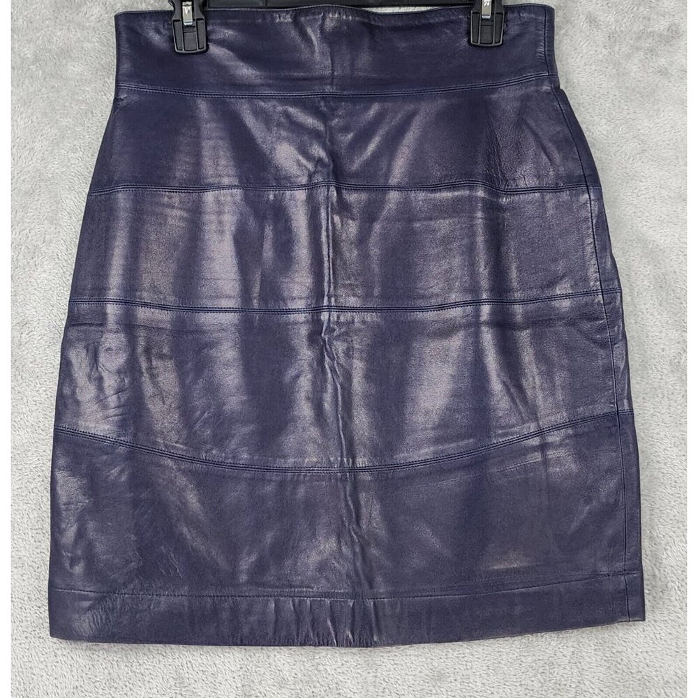 Claude Montana Skirt Womens 44 Navy Blue Lamb Leather Vintage Made in France